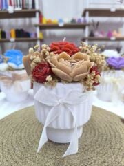 saksılı çiçek mum kırmızı kahve