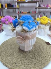 saksılı çiçek mum mavi