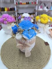 saksılı çiçek mum mavi